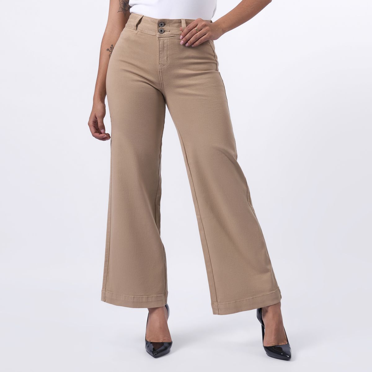 TAYSSIR - Pantalón Wide Leg Tiro Alto Mujer Tayssir