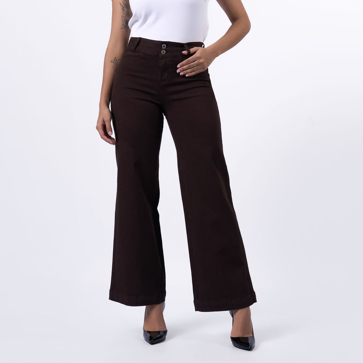 TAYSSIR - Pantalón Wide Leg Tiro Alto Mujer Tayssir
