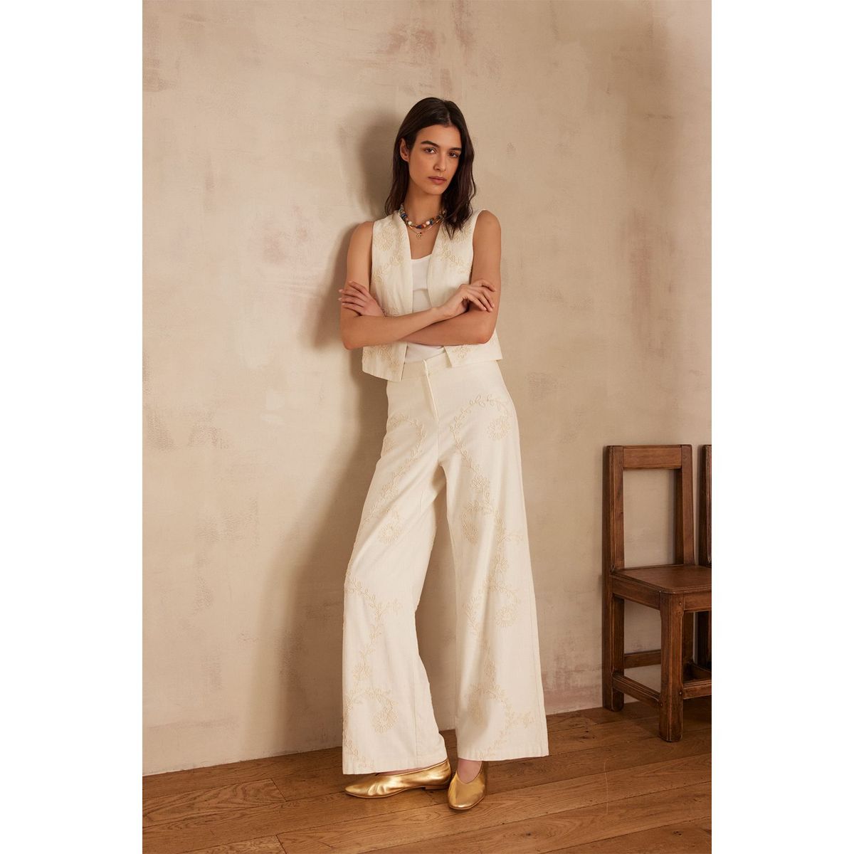 MAISON 123 - Pantalón Wide Leg Tiro Medio Mujer Maison 123