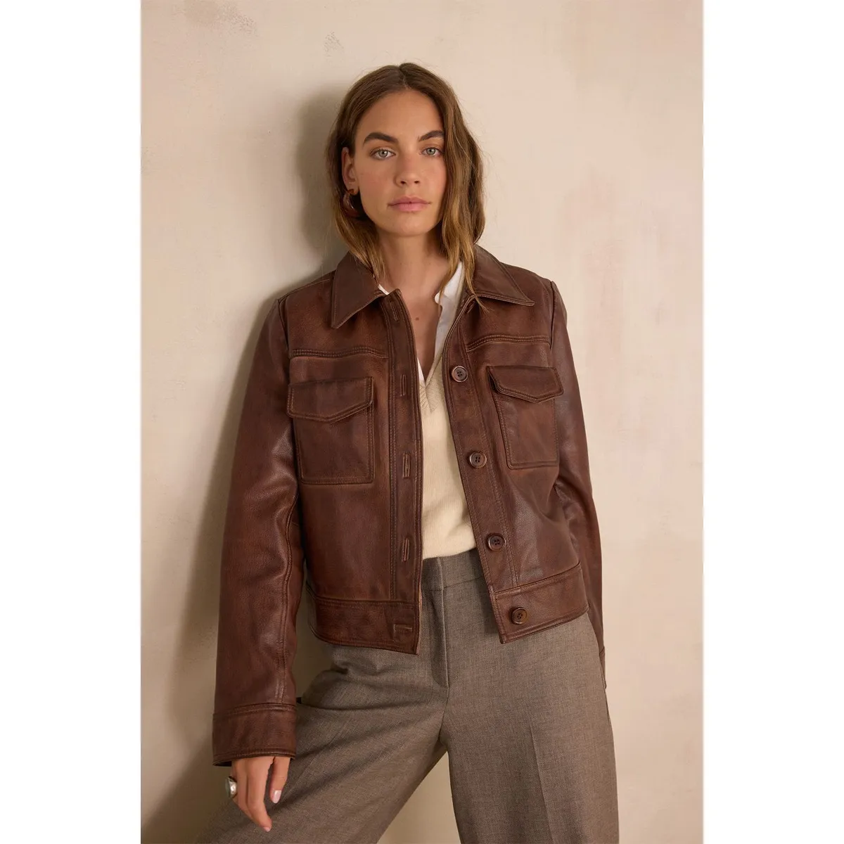 MAISON 123 - Casaca 100% Cuero Mujer Maison 123