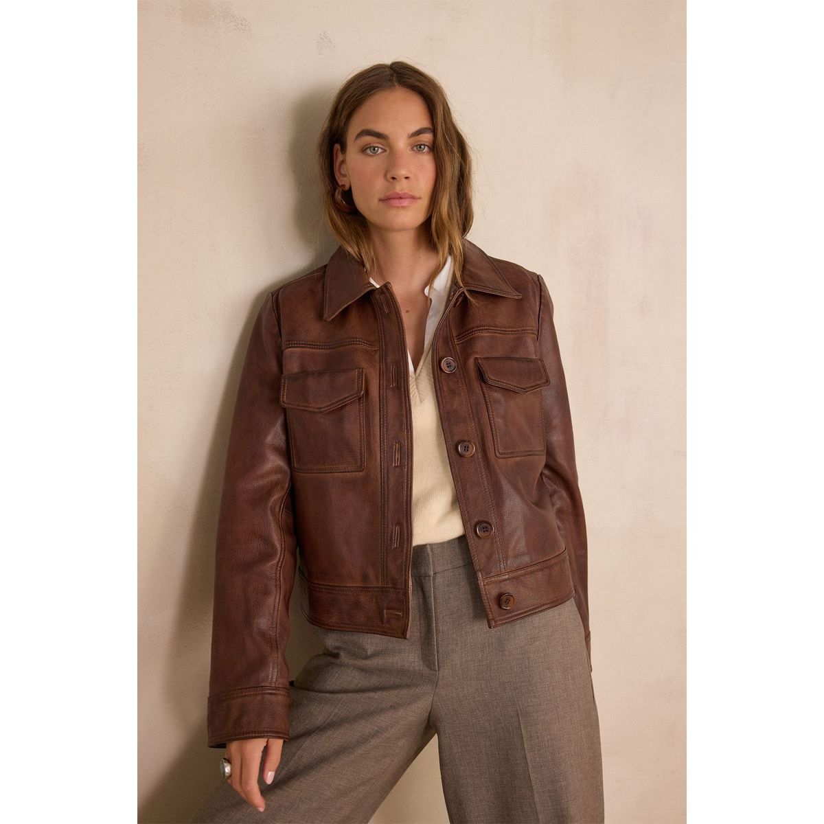 MAISON 123 - Casaca 100% Cuero Mujer Maison 123