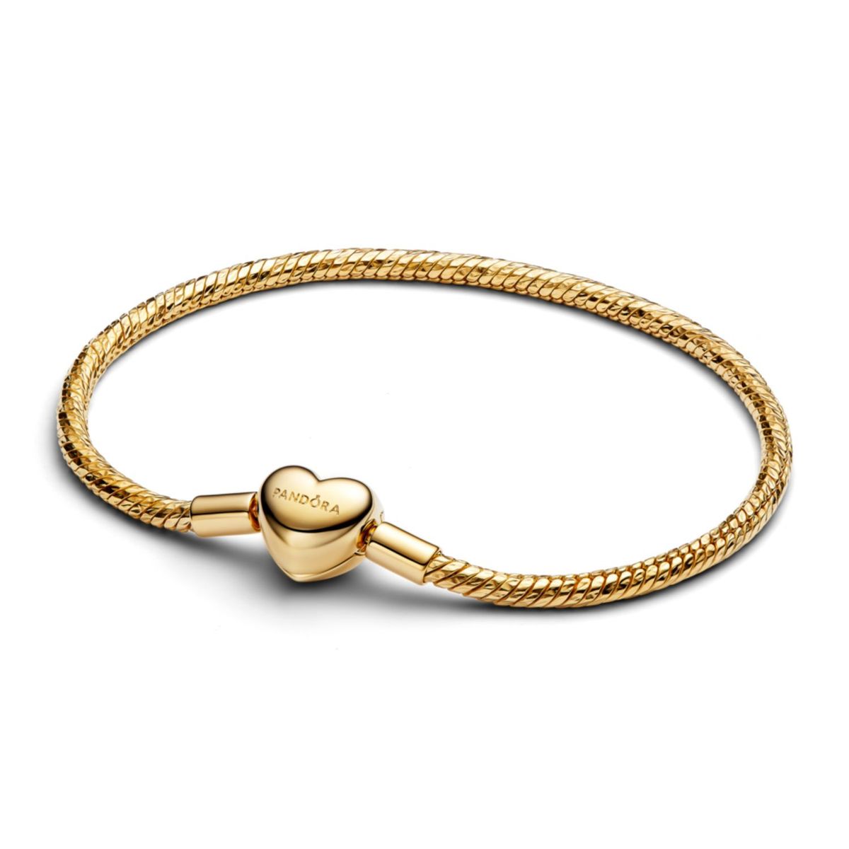 PANDORA - Brazalete De Cadena De Serpiente Facetado Con Broche De Corazón Dorado