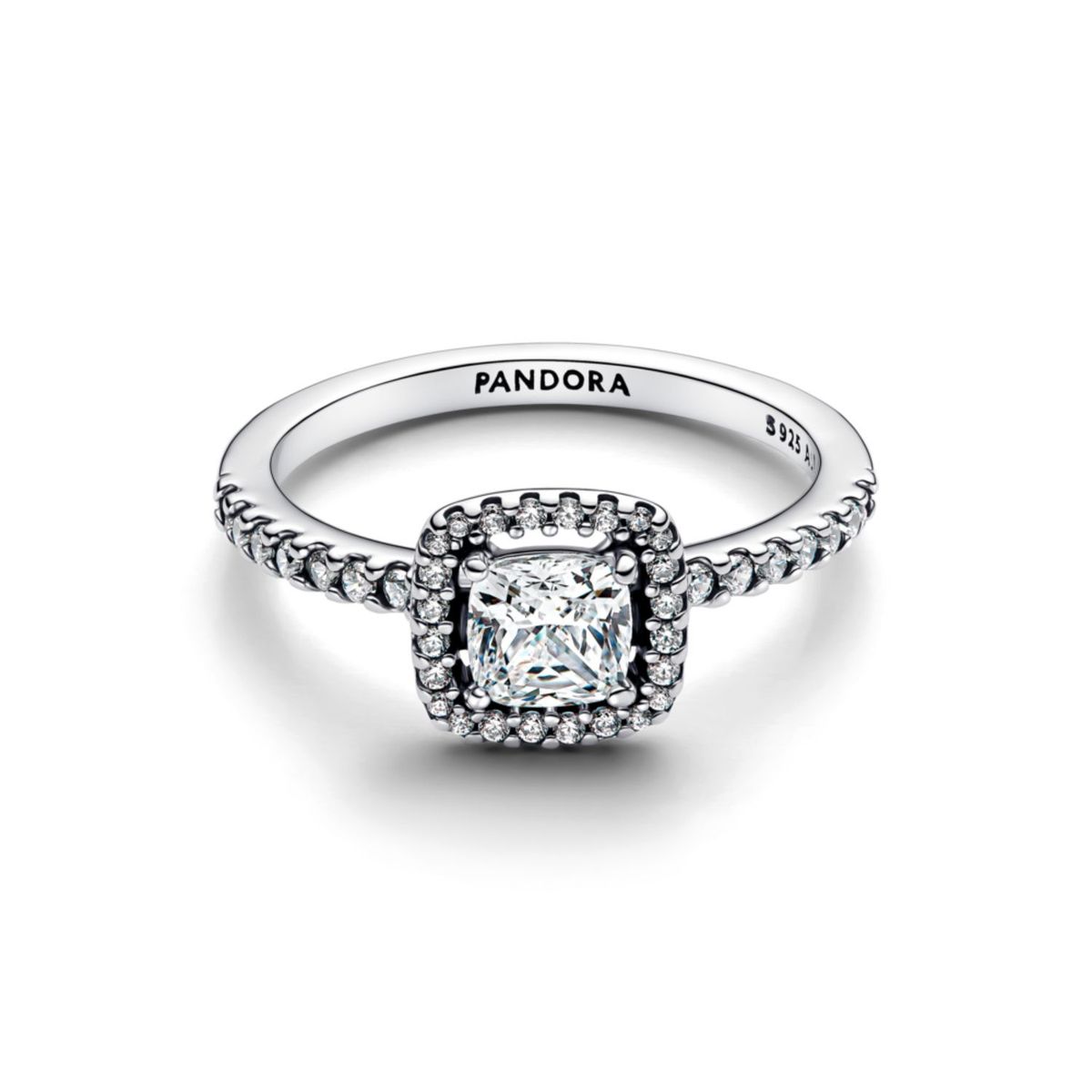 PANDORA - Anillo Halo Cuadrado Brillante Plateado
