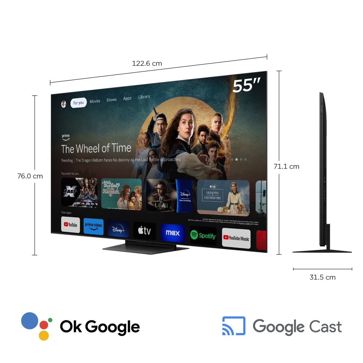 TCL - Televisor Tcl 55" Premium Qd Miniled 4k 55c7k Google Tv