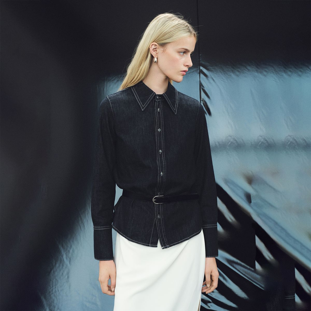 MANGO - Blusa Manga Larga Denim Mujer Mango