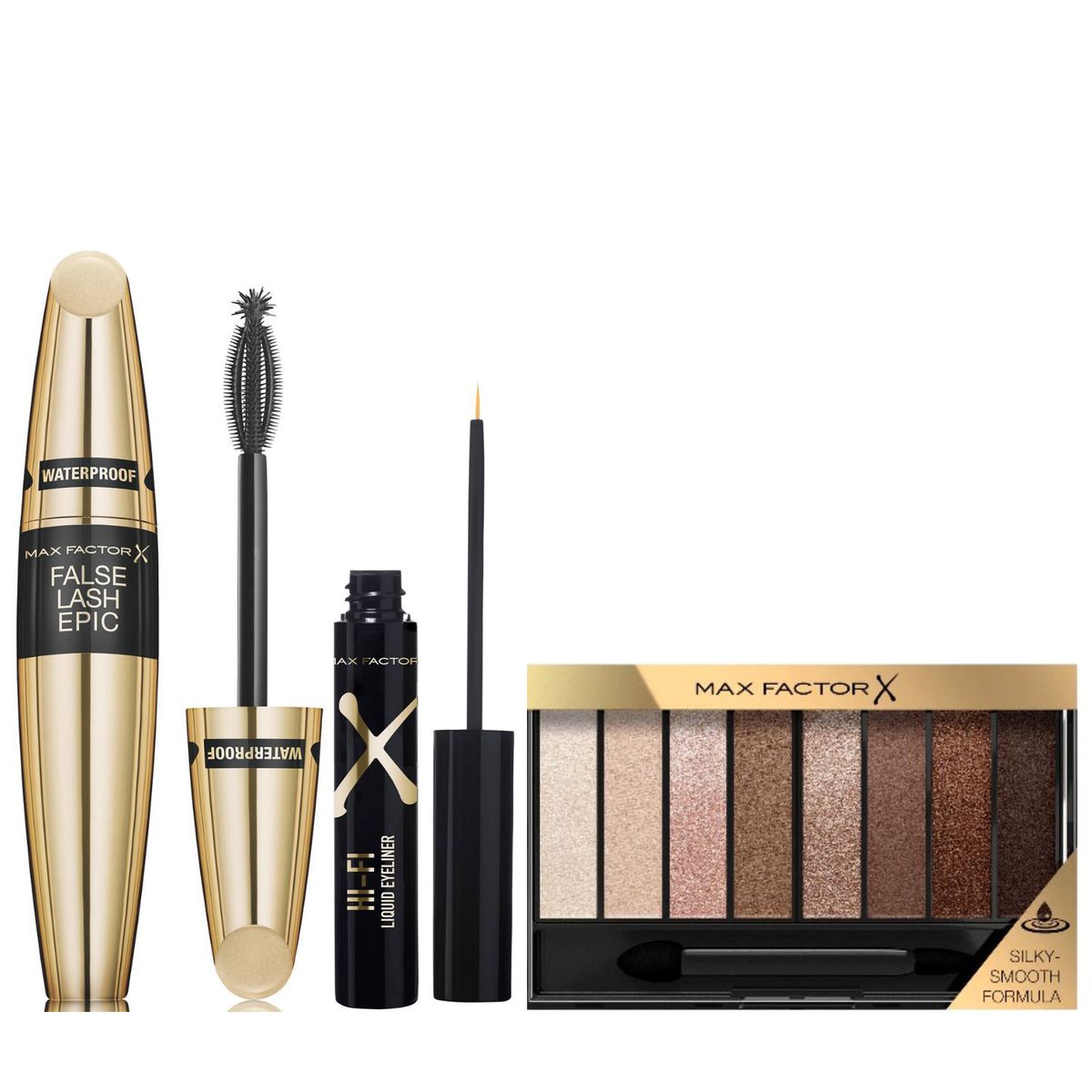 MAX FACTOR - Pack Sombras Masterpiece Capuccino + Máscara De Pestañas False Lash Epic Wp + Delineador Hi Fi Negro