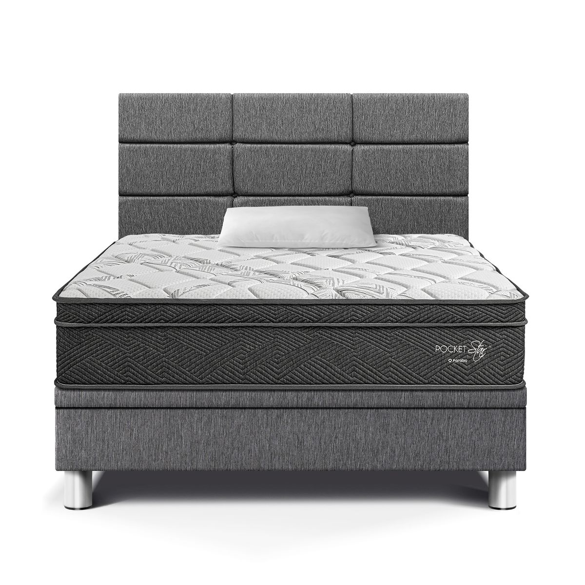 PARAISO - Dormitorio Boxet Blocks Pocket Star 1.5plz Gris + Almohada + Protector