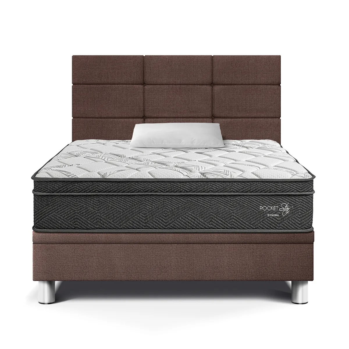 PARAISO - Dormitorio Boxet Blocks Pocket Star 1.5plz Chocolate + Almohada + Protector