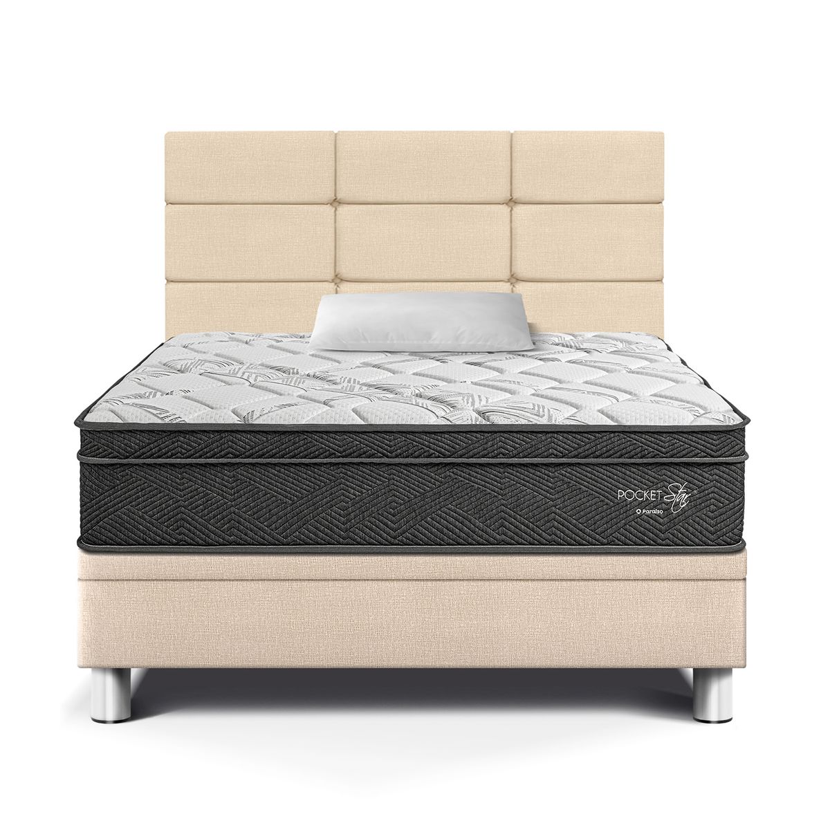 PARAISO - Dormitorio Boxet Blo Pocket Star 1.5plz Champagne + Almohada + Protector