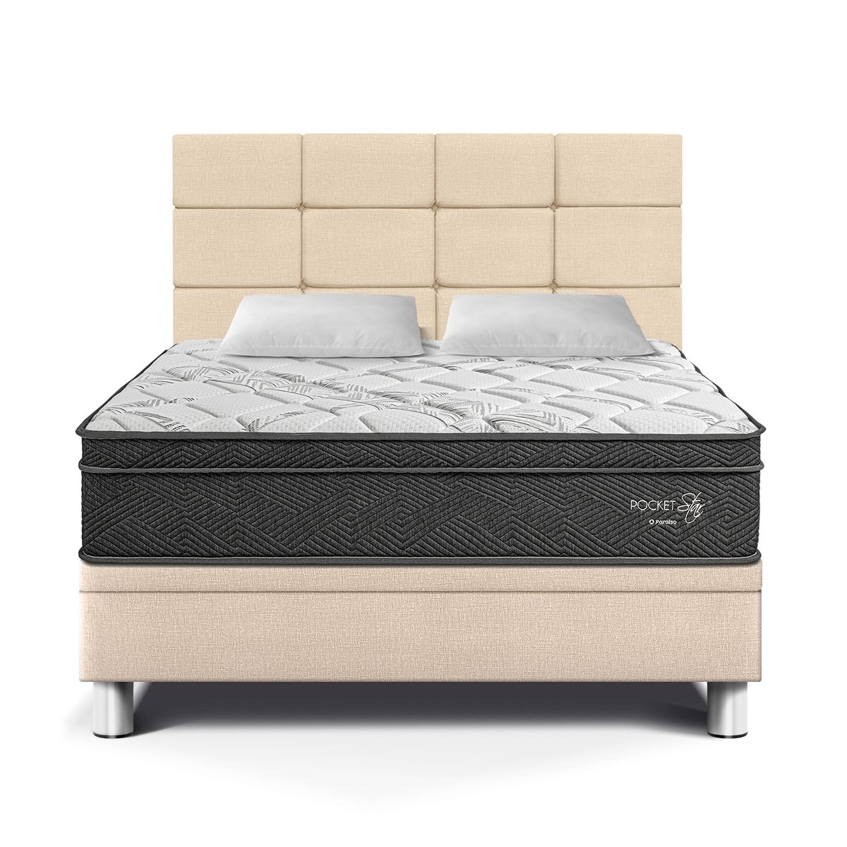 PARAISO - Dormitorio Boxet Blocks Pocket Star 2 Plz + 2 Almohadas + Protector