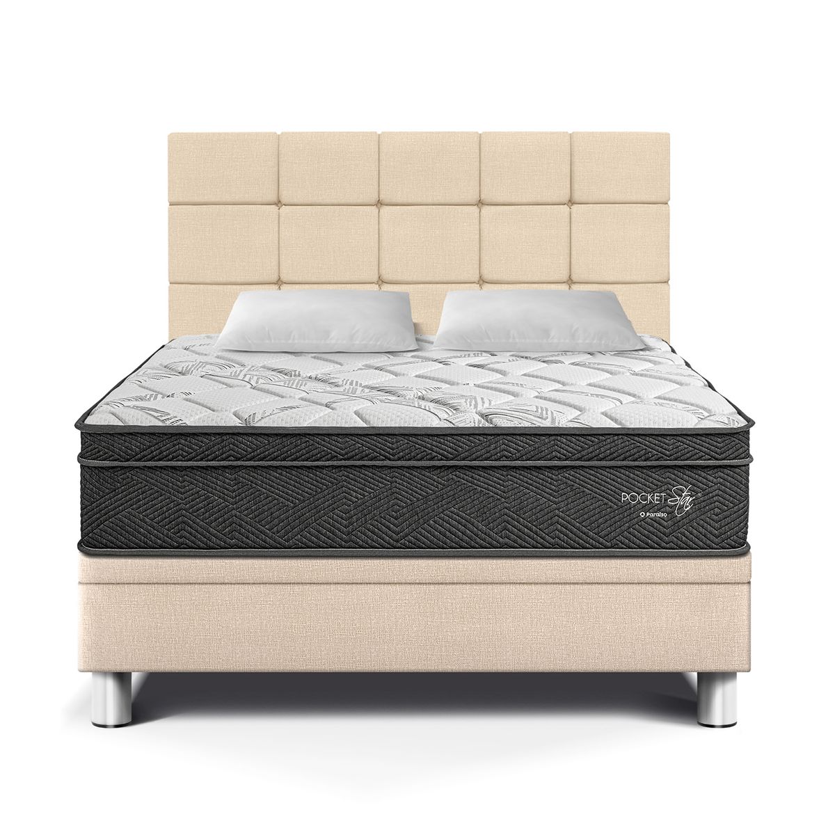 PARAISO - Dormitorio Boxet Blocks Pocket Star Queen + 2 Almohadas + Protector