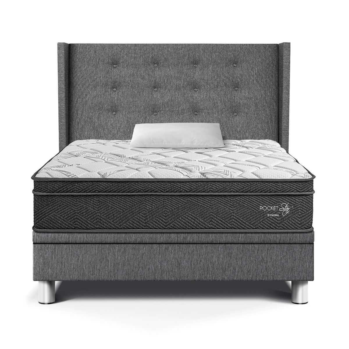 PARAISO - Dormitorio Boxet Gold Pocket Star 1.5plz Gris + Almohada + Protector