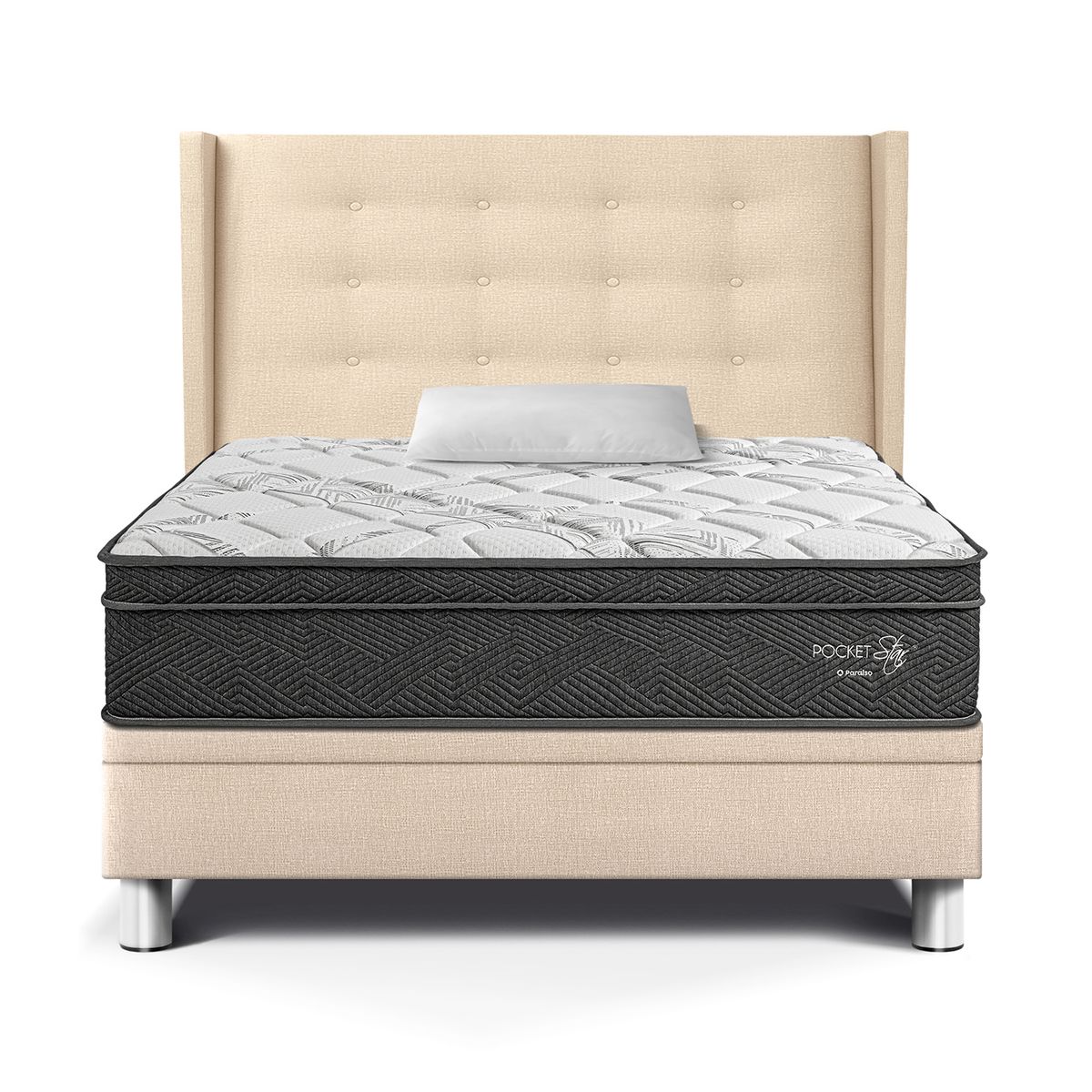 PARAISO - Dormitorio Boxet Gold Pocket Star 1.5plz Champagne + Almohada + Protector