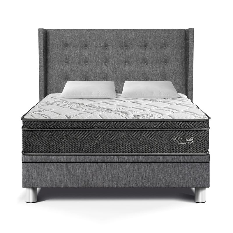 PARAISO - Dormitorio Boxet Gold Pocket Star Queen + 2 Almohadas + Protector