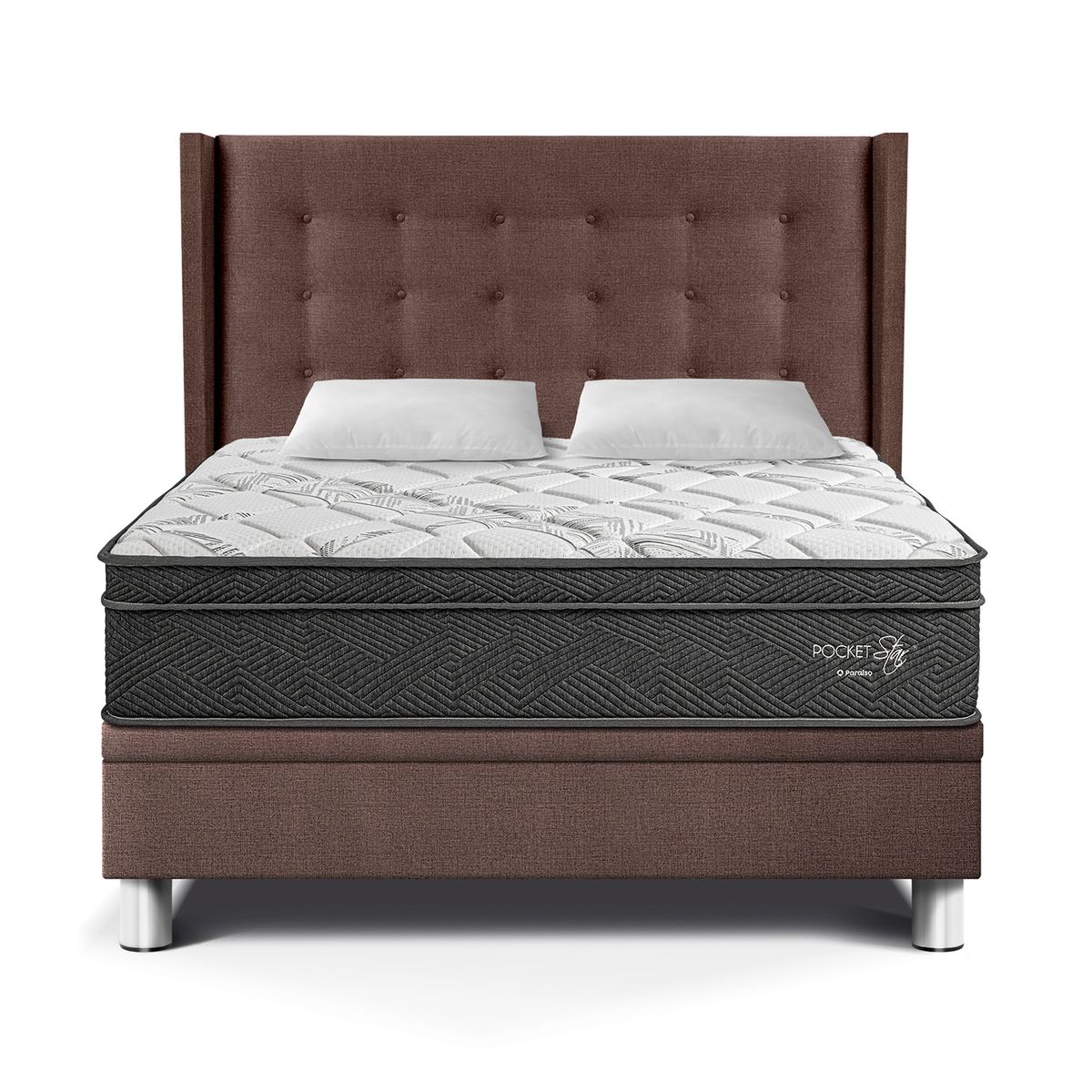 PARAISO - Dormitorio Boxet Gold Pocket Star Queen + 2 Almohadas + Protector