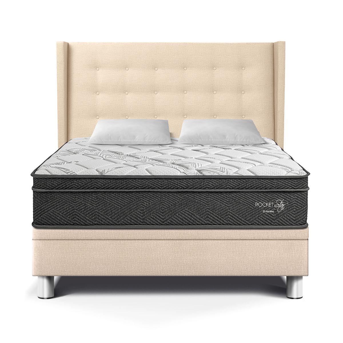 PARAISO - Dormitorio Boxet Gold Pocket Star Queen + 2 Almohadas + Protector