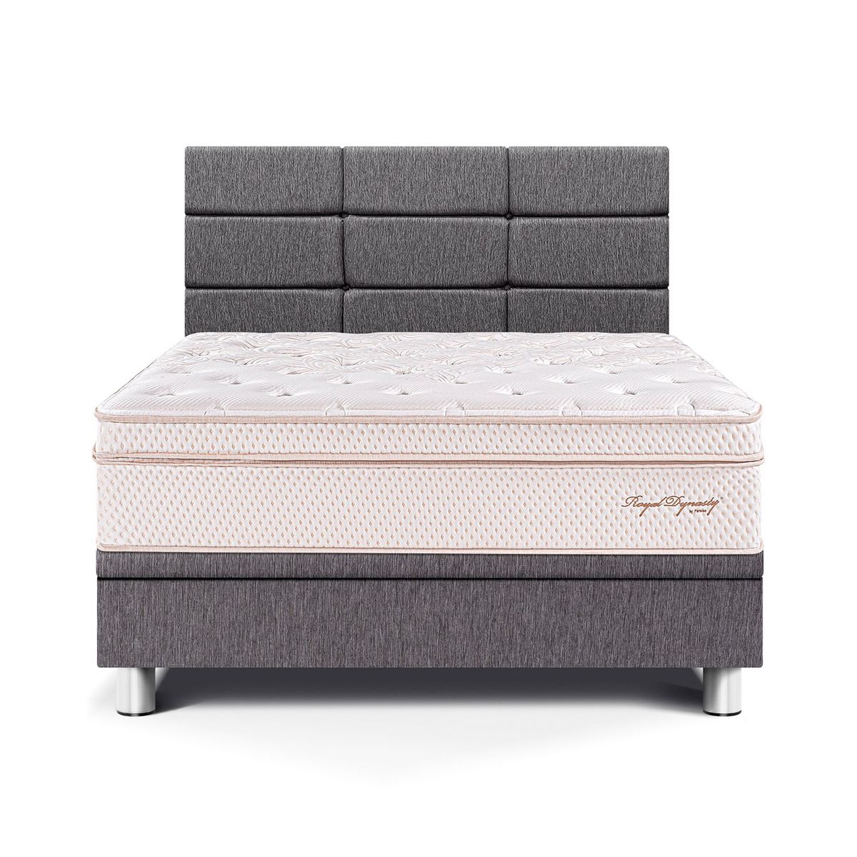PARAISO - Dormitorio Boxet Blocks Royal Dynasty 1.5 Plz Gris + Almohada Viscoelástica