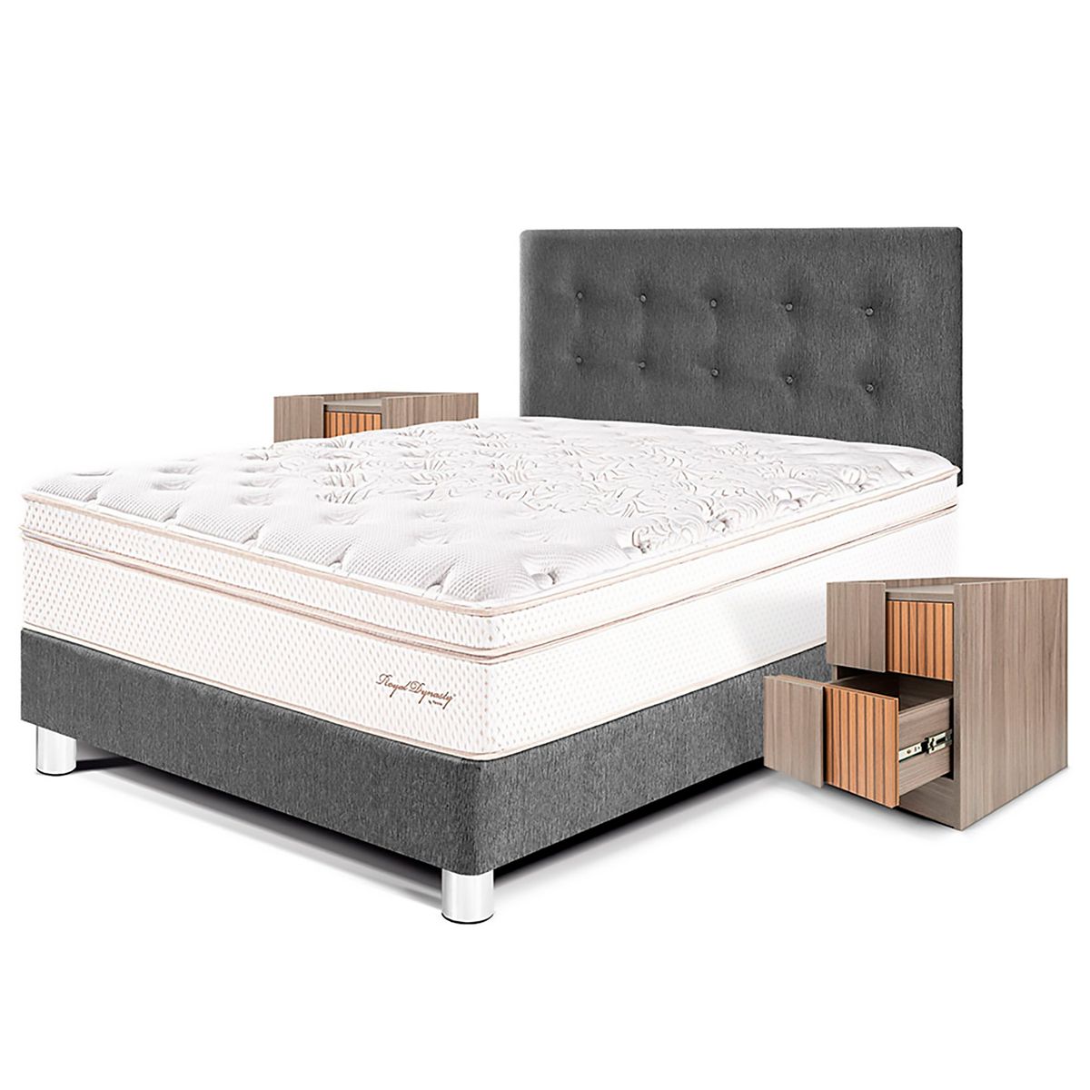 PARAISO - Dormitorio Royal Dynasty 2 Plz + 2 Veladores Han + 2 Almohadas Viscoelásticas