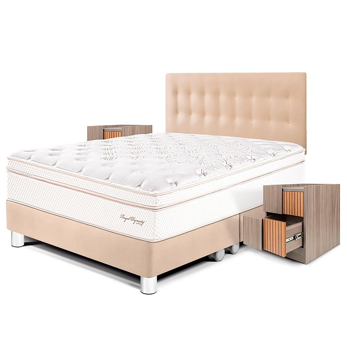 PARAISO - Dormitorio Royal Dynasty King + 2 Veladores Han + 2 Almohadas Viscoelásticas