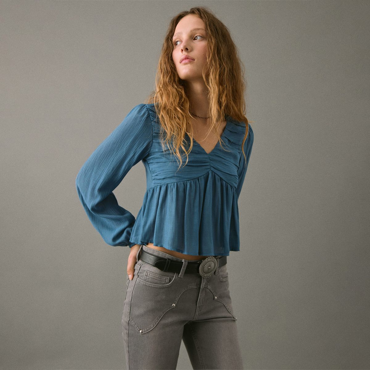 MANGO TEEN - Blusa Manga Larga Mujer Mango Teen