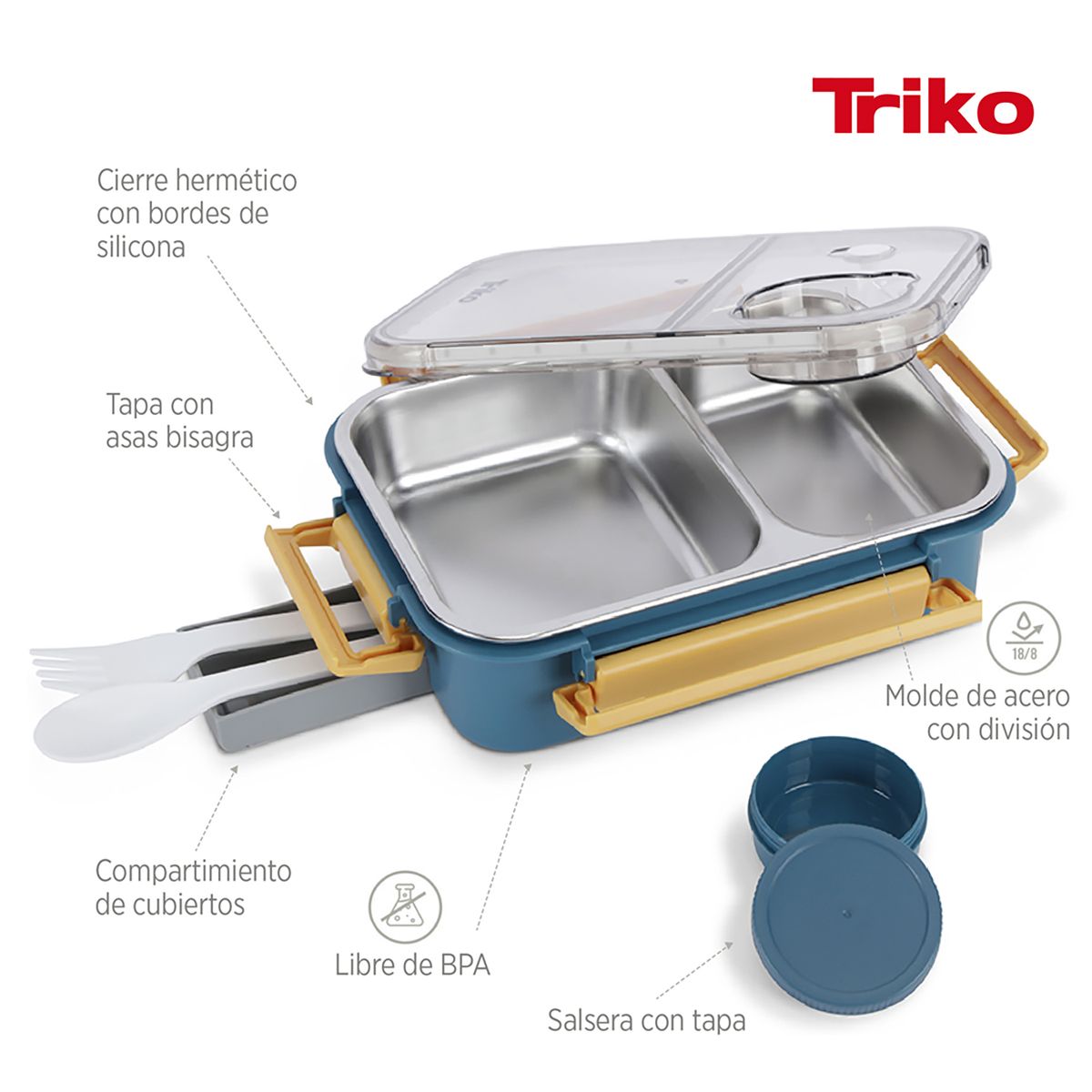 TRIKO - Contenedor Lonchera de Acero Doble 750 ml