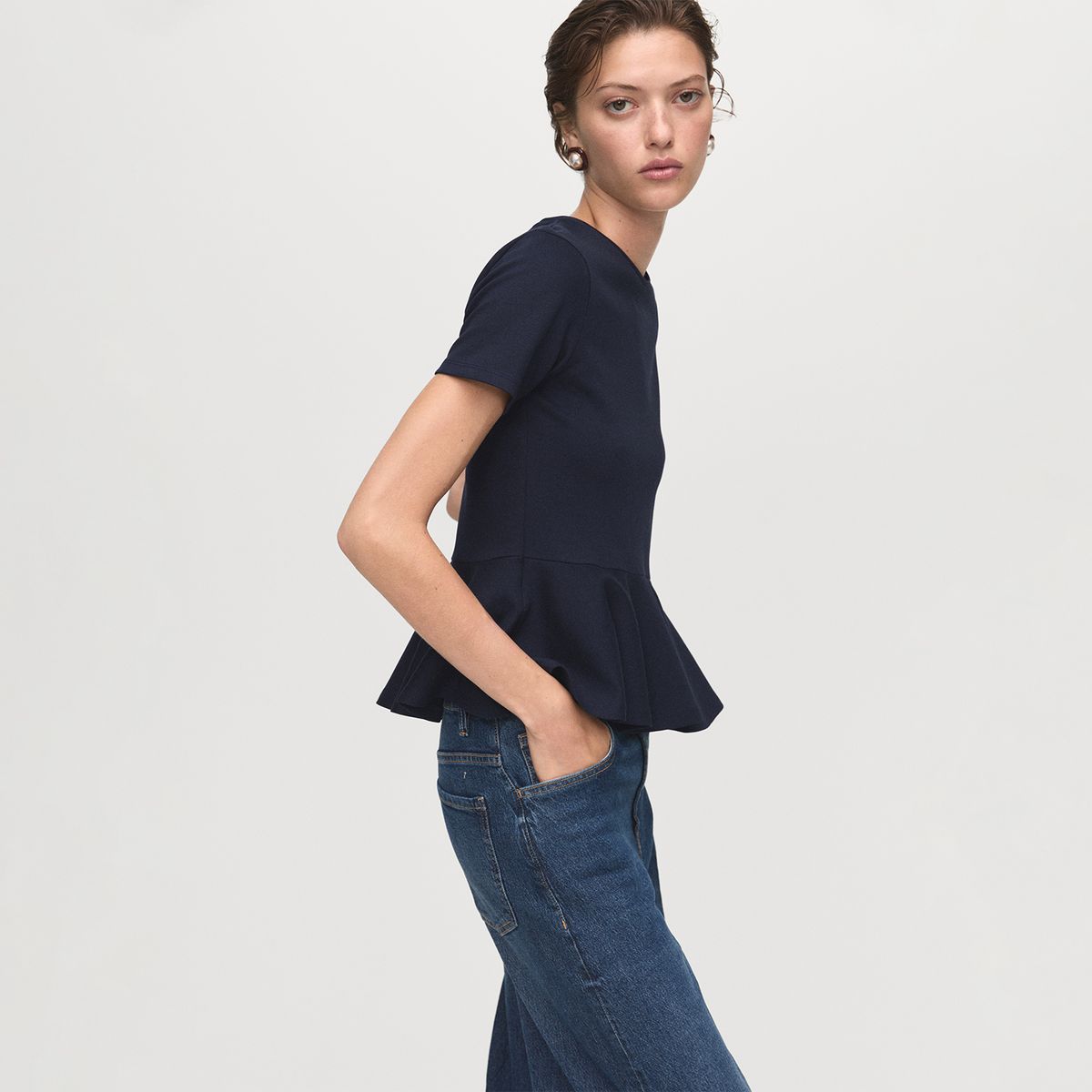 MANGO - Polo Peplum Manga Corta Mujer Mango