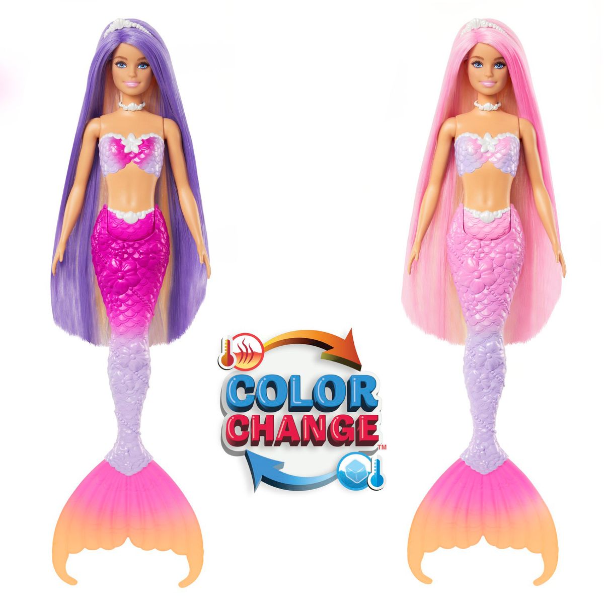 BARBIE - Muñeca Barbie Sirena Colores Mágicos Cabello Rosa 