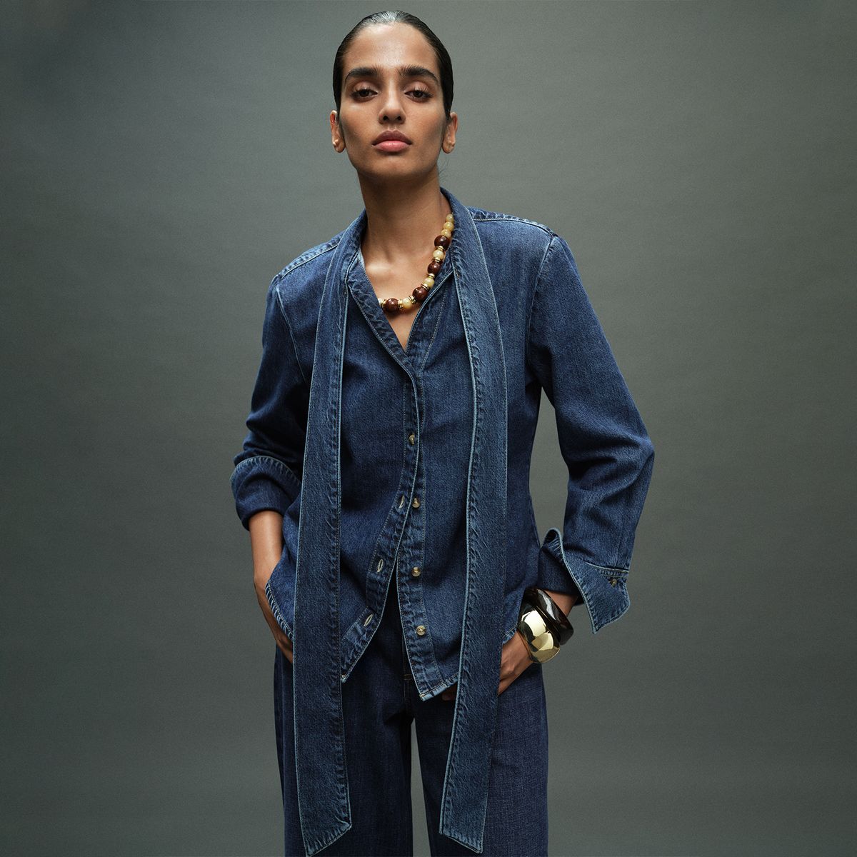 MANGO - Blusa Manga Larga Denim Mujer Mango