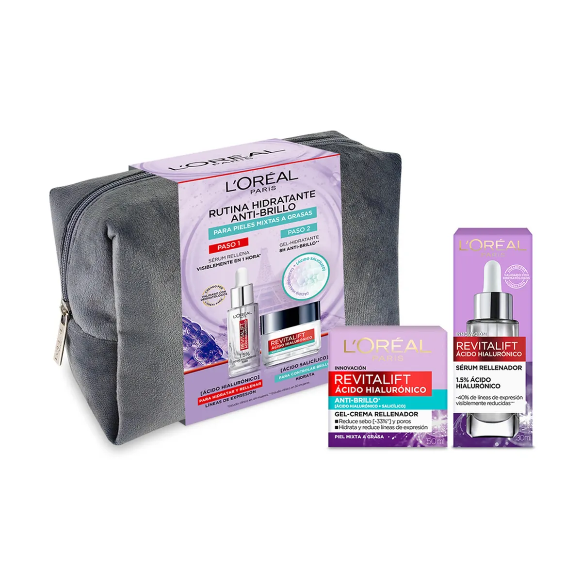 LOREAL PARIS - Set Serum Rostro + Crema Gel Revitalift Ácido Hialurónico