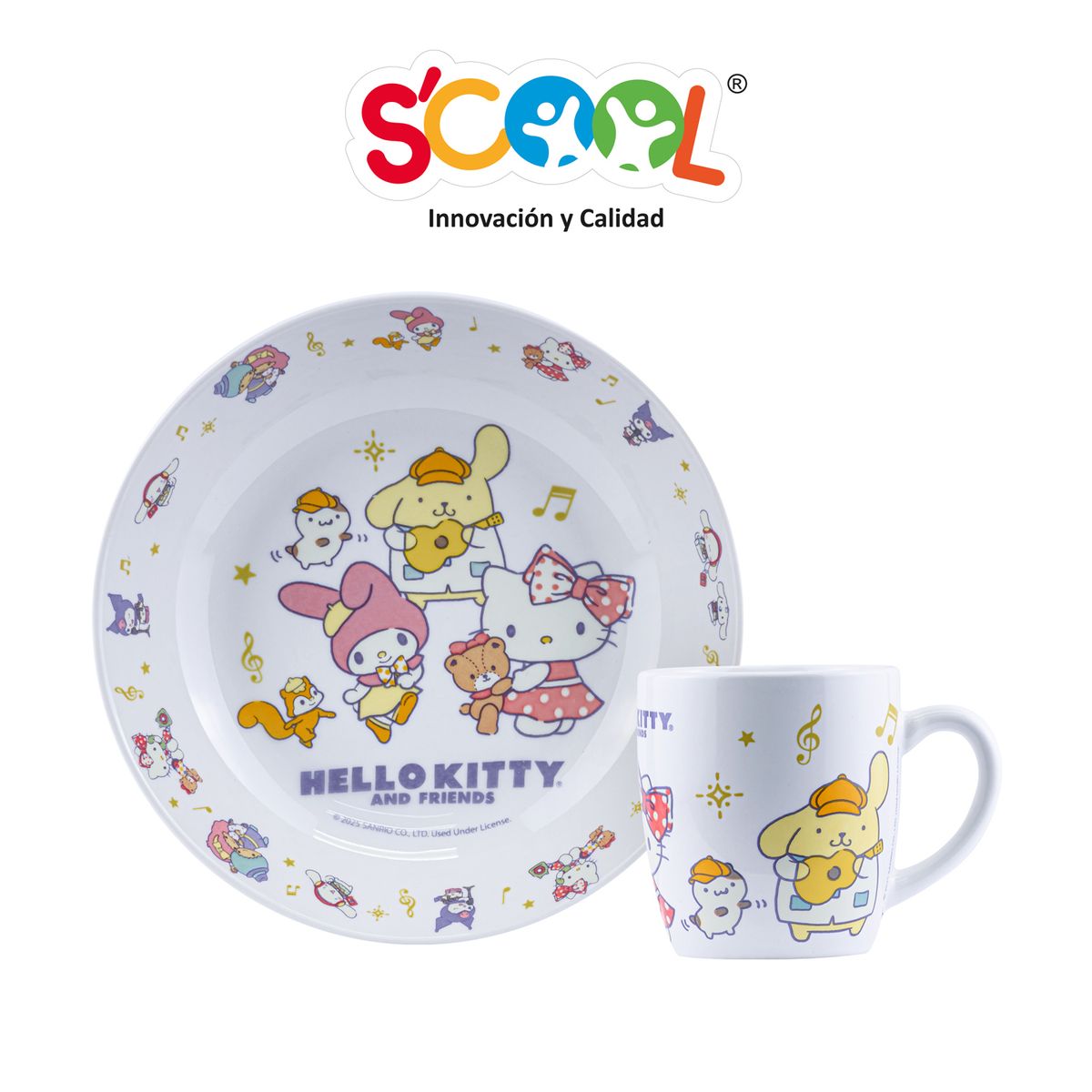 SCOOL - Set Vajilla De Cerámica 2pz Taza Y Plato Hello Kitty & Friends