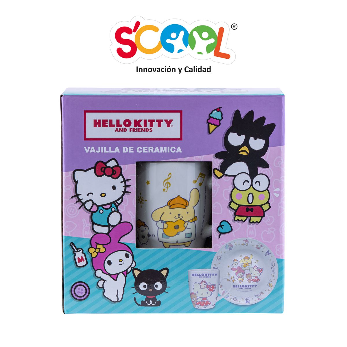 SCOOL - Set Vajilla De Cerámica 2pz Taza Y Plato Hello Kitty & Friends