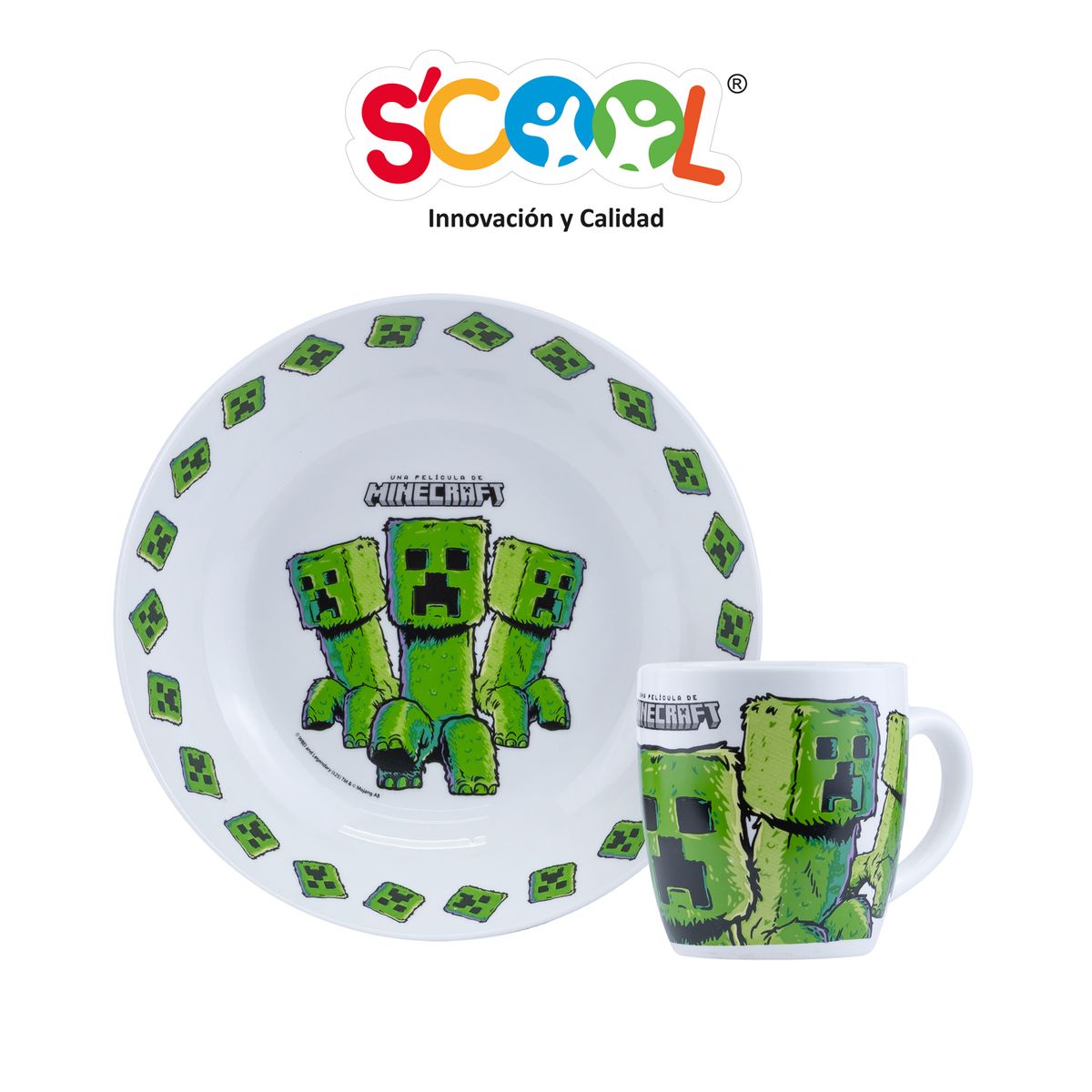 SCOOL - Set Vajilla De Cerámica 2pz Taza Y Plato Minecraft