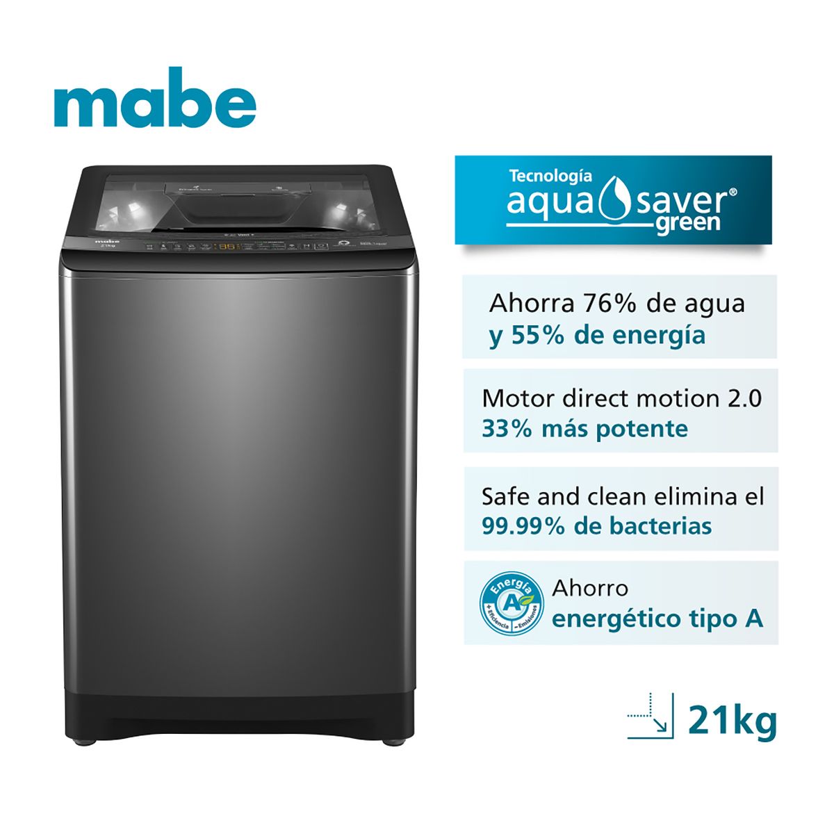 MABE - Lavadora Automática 21 Kg Diamond Gray Mabe - Lma1220wdgbb0