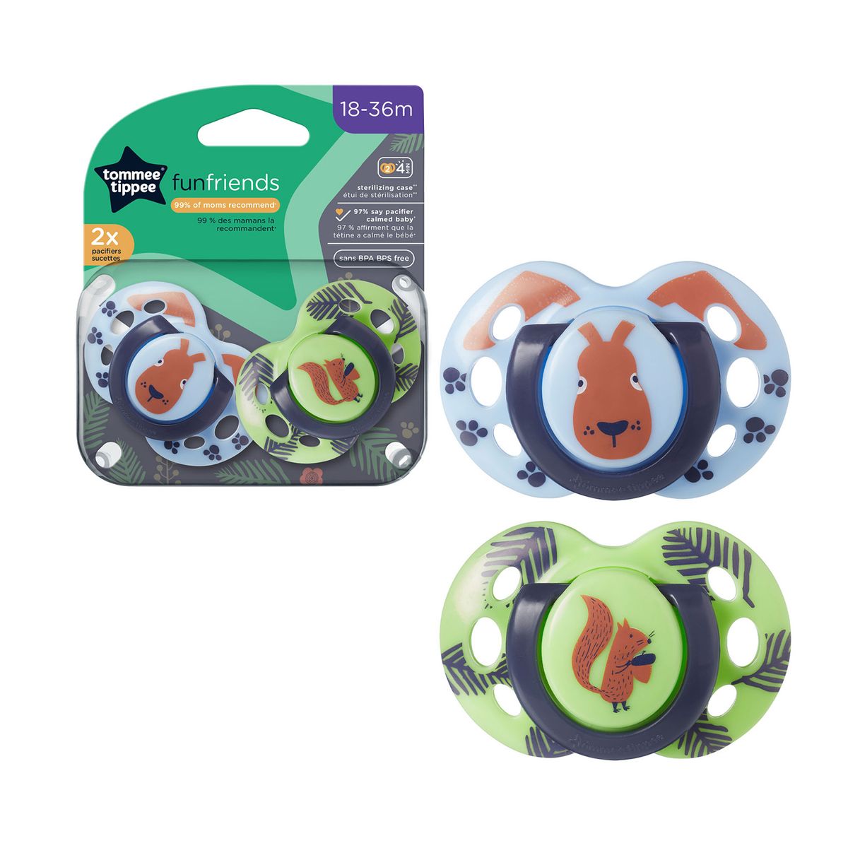 TOMMEE TIPPEE - Chupón Fun Style 18-36m Niño Pack  X2
