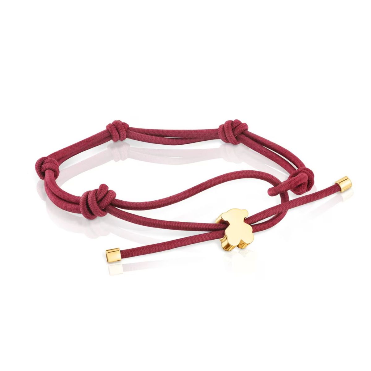 TOUS - Pulsera Plata Baño Oso Cordon Burdeos