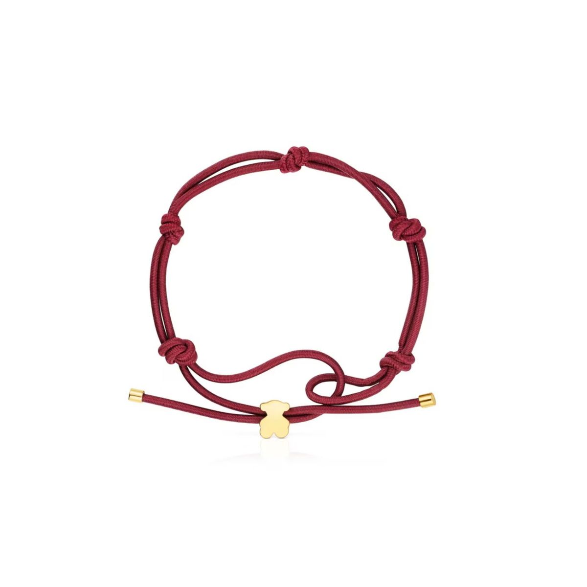 TOUS - Pulsera Plata Baño Oso Cordon Burdeos