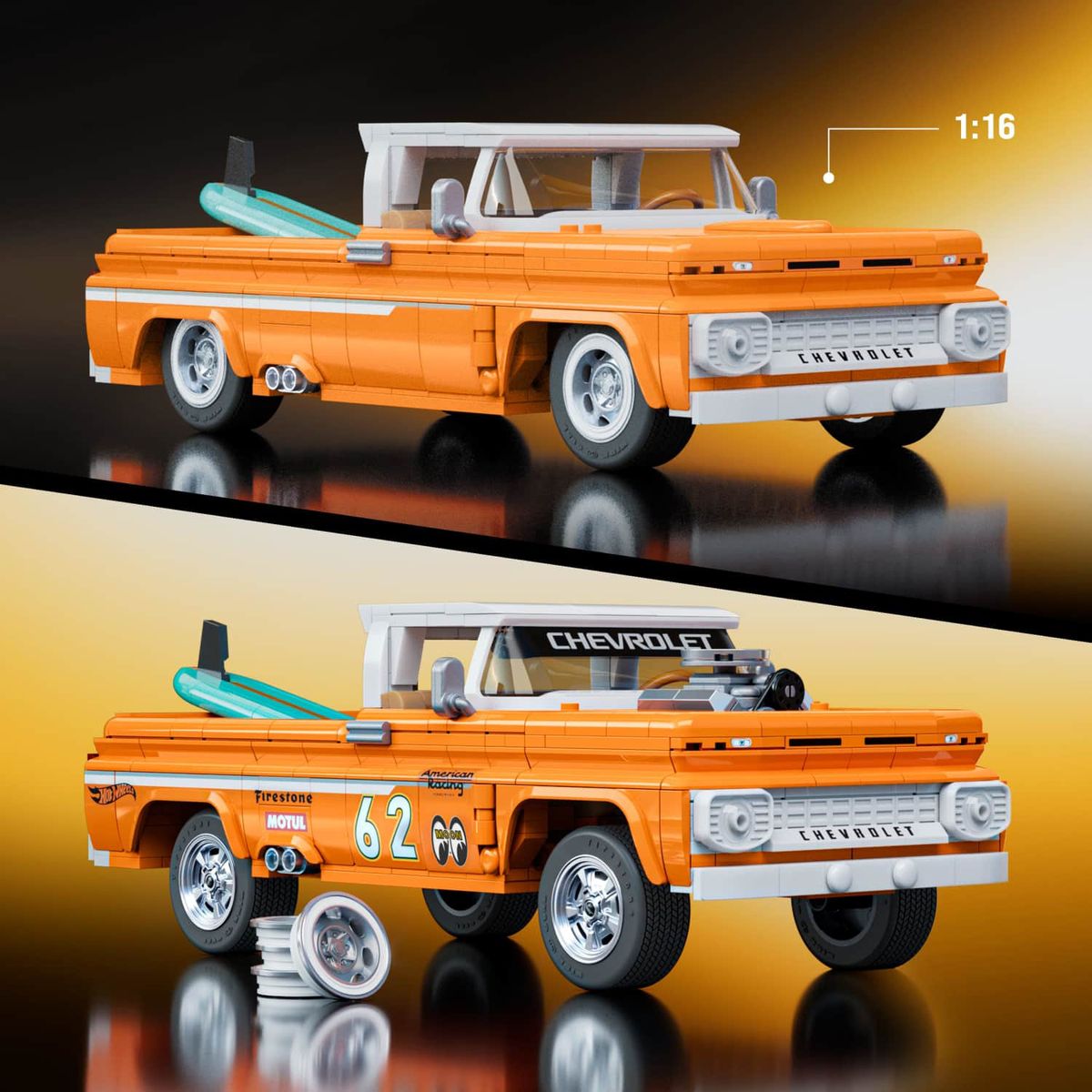 MATTEL - Juguete De Construcción Elite Custom Chevy '62 Pickup Escala 1:16 Hot Wheels