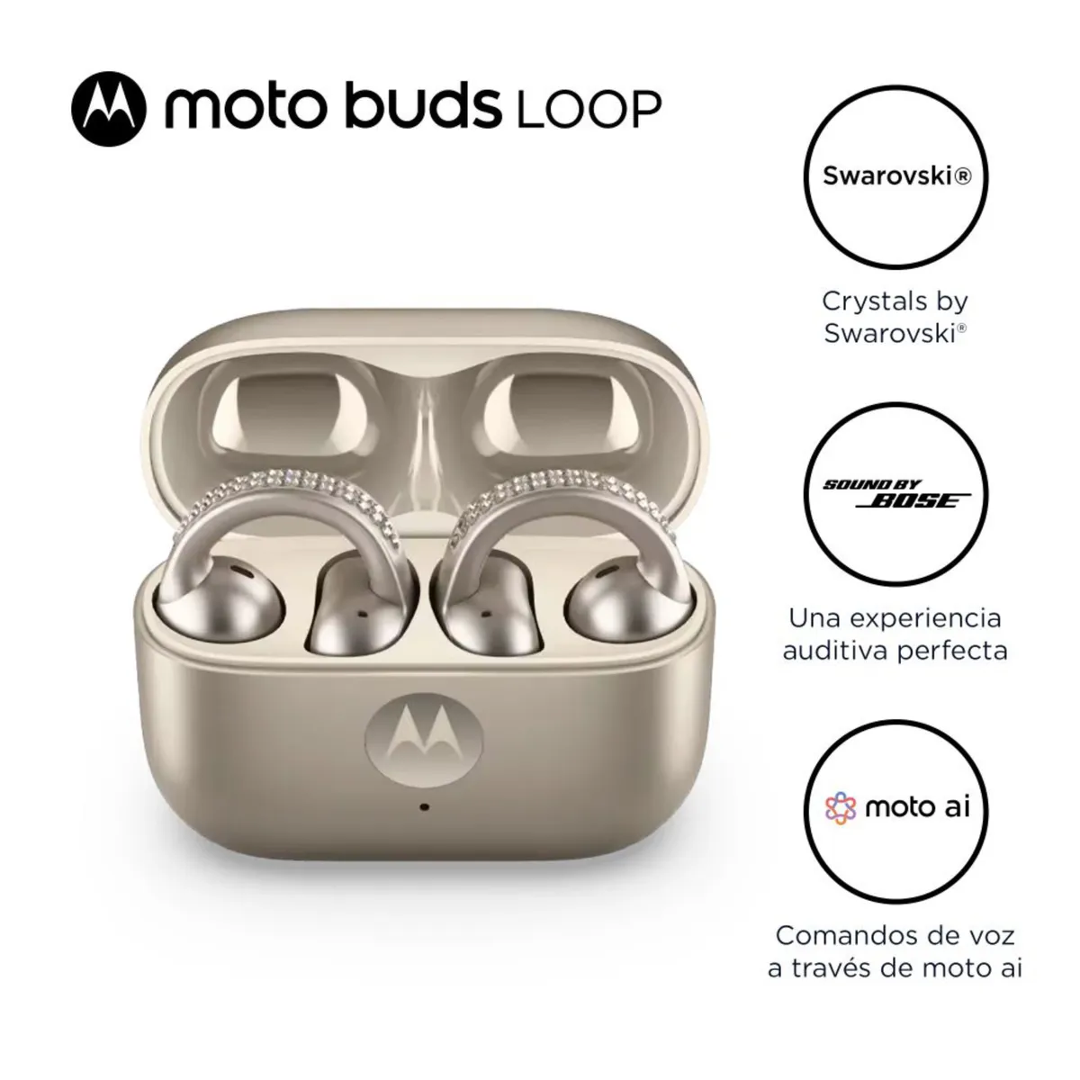 MOTOROLA - Audífonos Bluetooth Motobuds Loop Swarovski Dorado