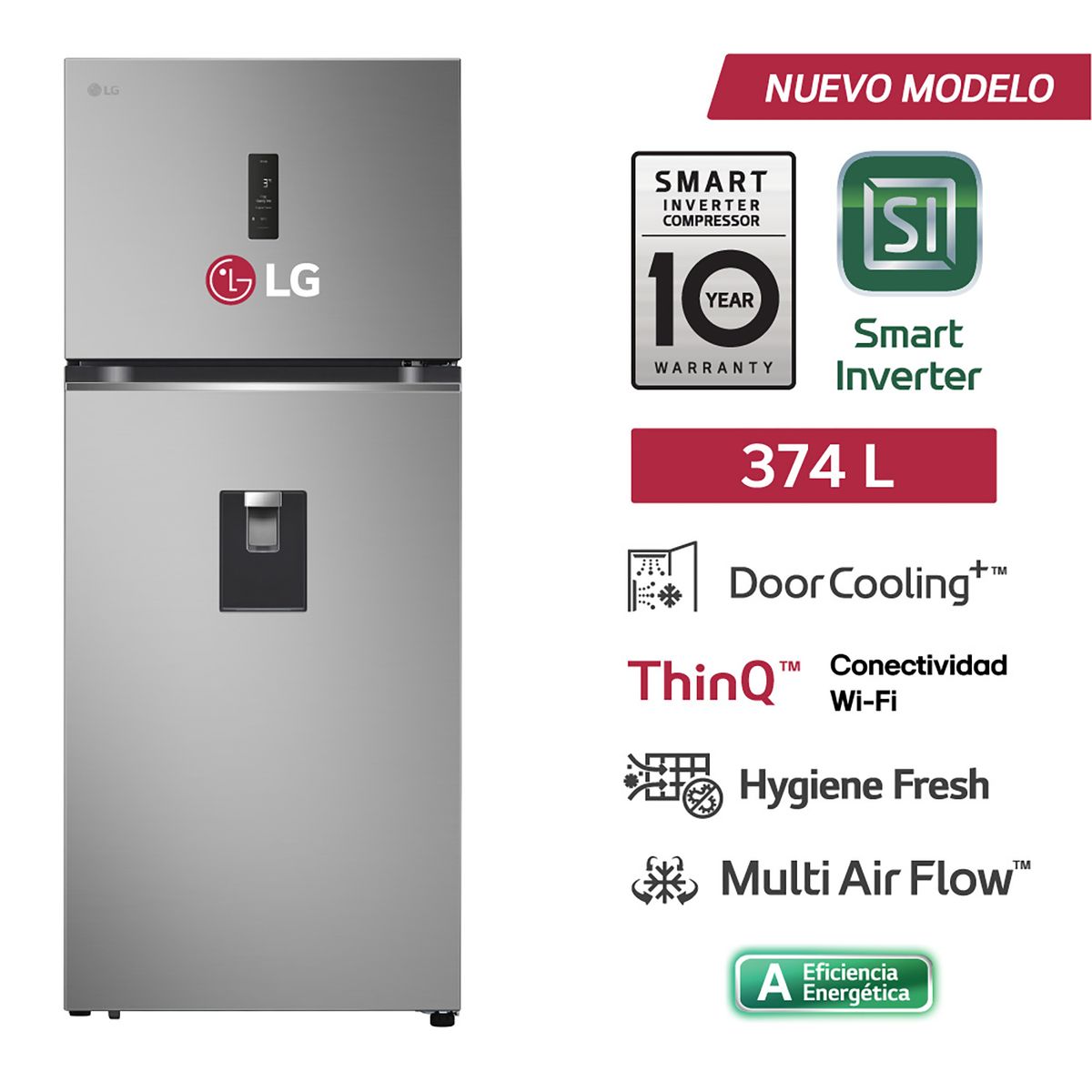 LG - Refrigeradora Top Mount + DoorCooling 374L VT38SPYC Plateada LG