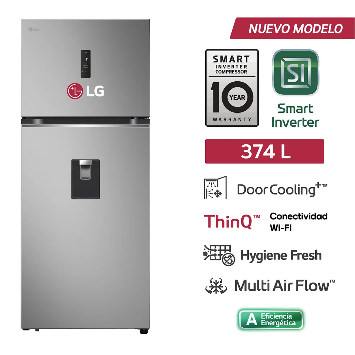 LG - Refrigeradora Top Mount + DoorCooling 374L VT38SPYC Plateada LG