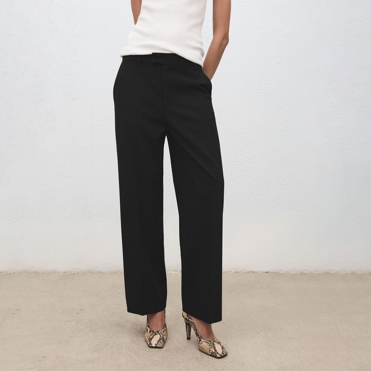 MANGO - Pantalón Straight Tiro Alto Mujer Mango