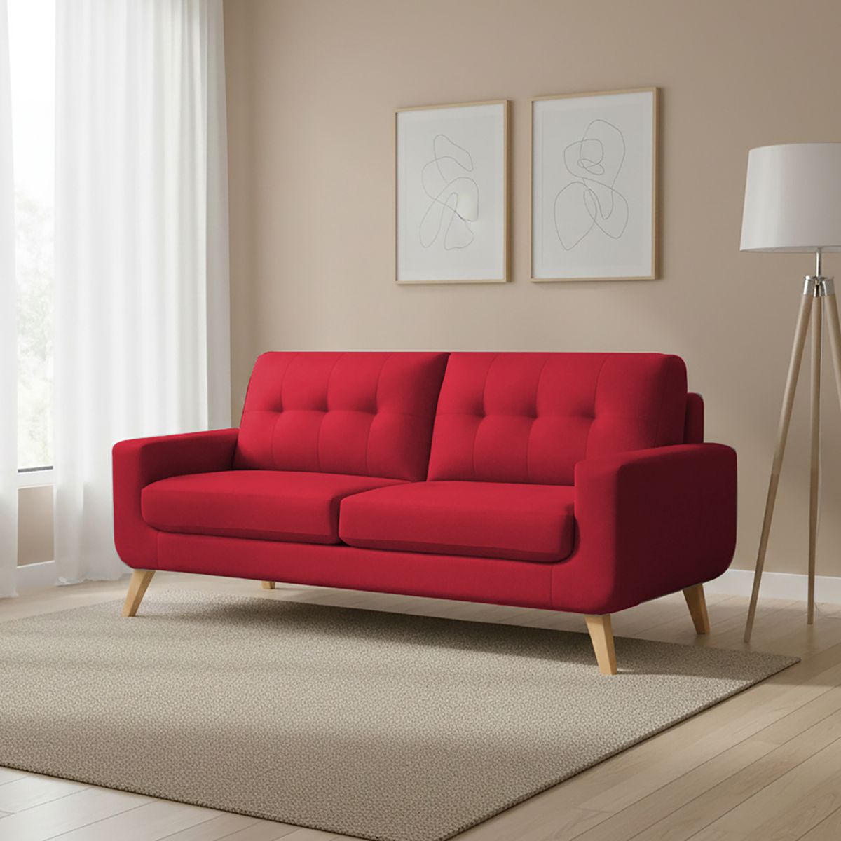 CASABELLA - Sofá 3 Cuerpos Reihan Rojo
