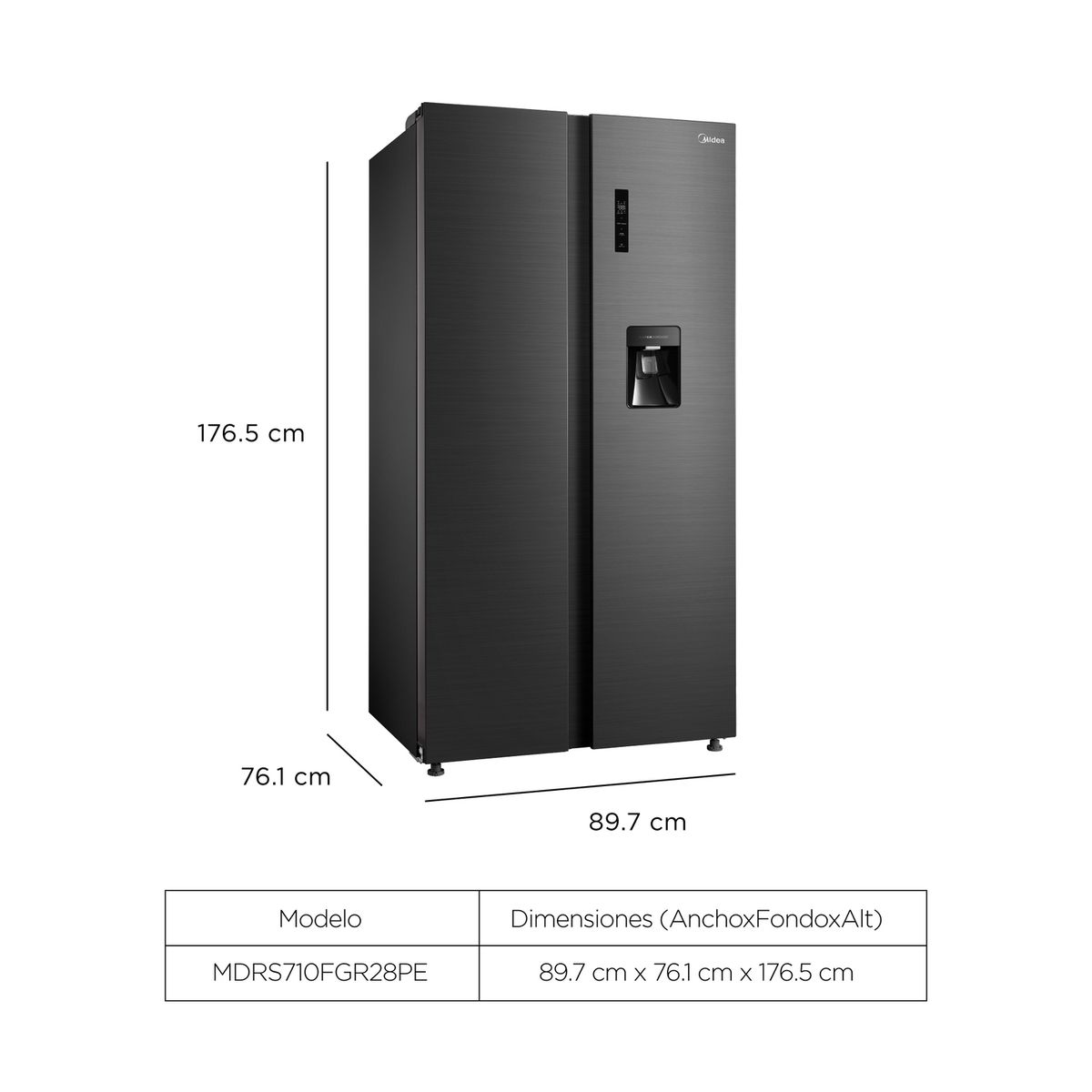 MIDEA - Refrigeradora Side By Side C/ Dispensador Inverter 511lts Inox Negro