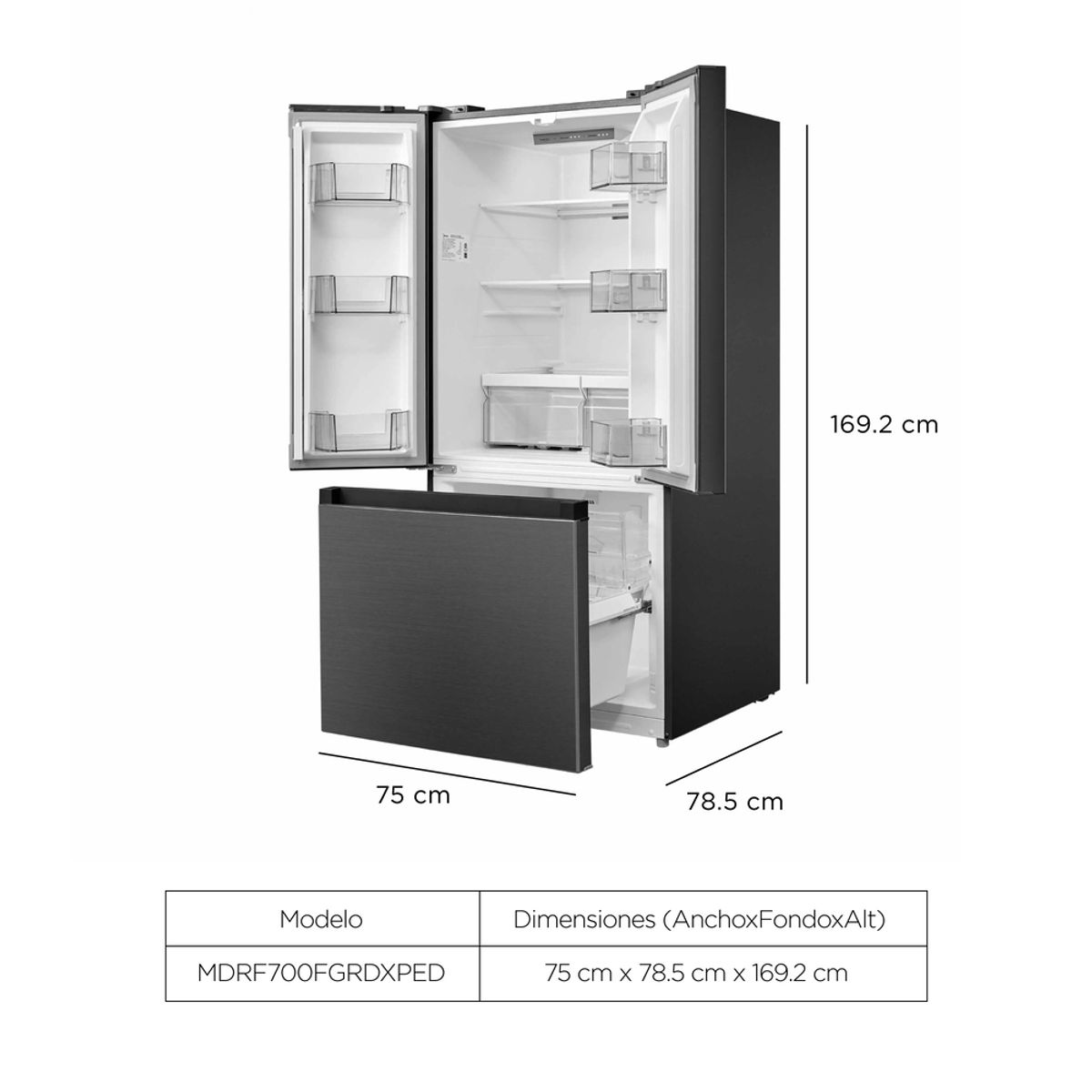 MIDEA - Refrigeradora Frenchdoor Inverter 465l Basalt Grey
