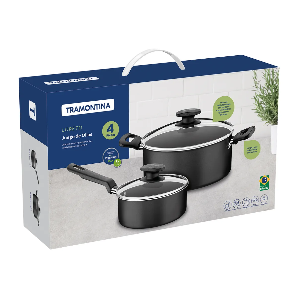 TRAMONTINA - Juego De Ollas Antiadherente 4 Piezas Loreto