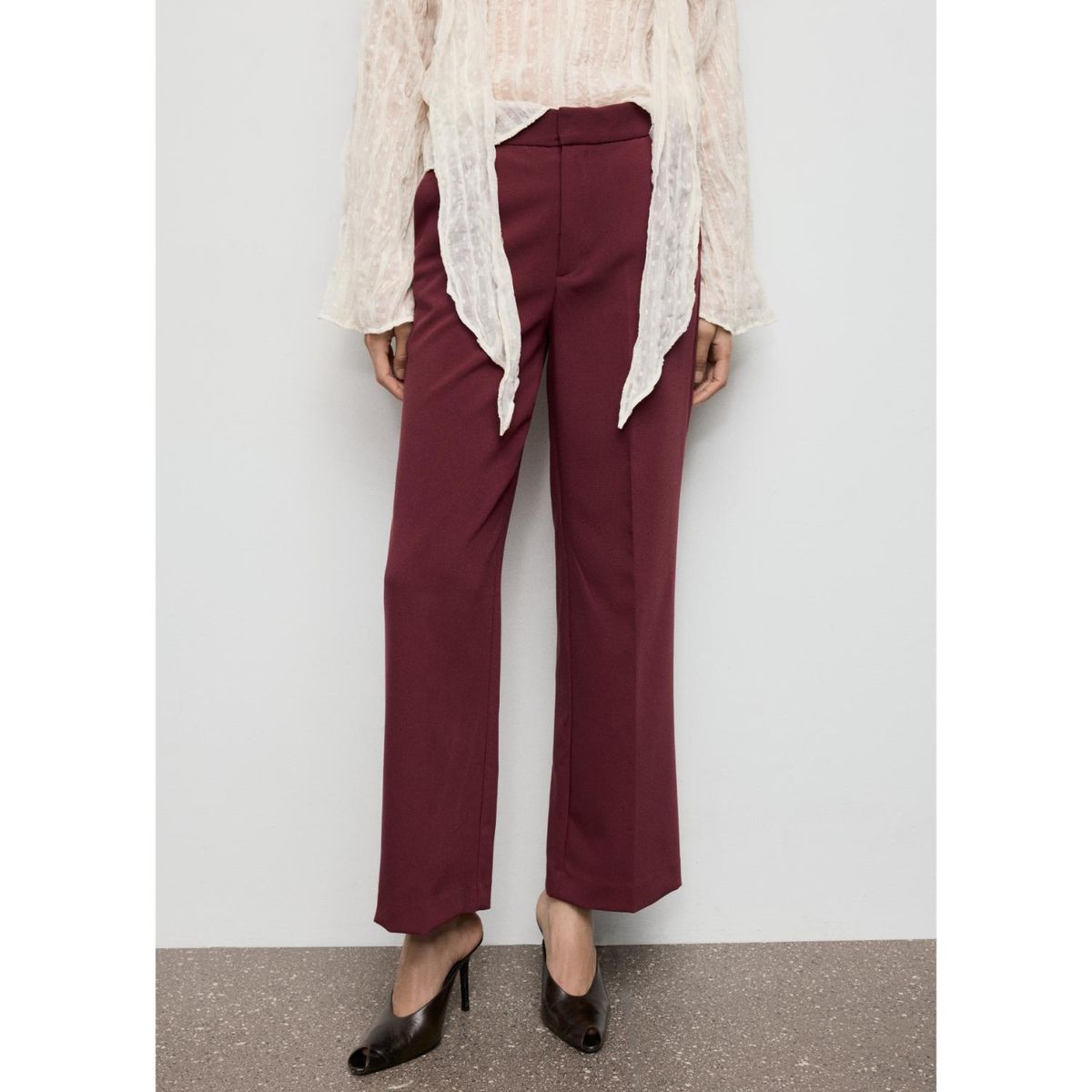 MANGO - Pantalón Straight Tiro Alto Mujer Mango