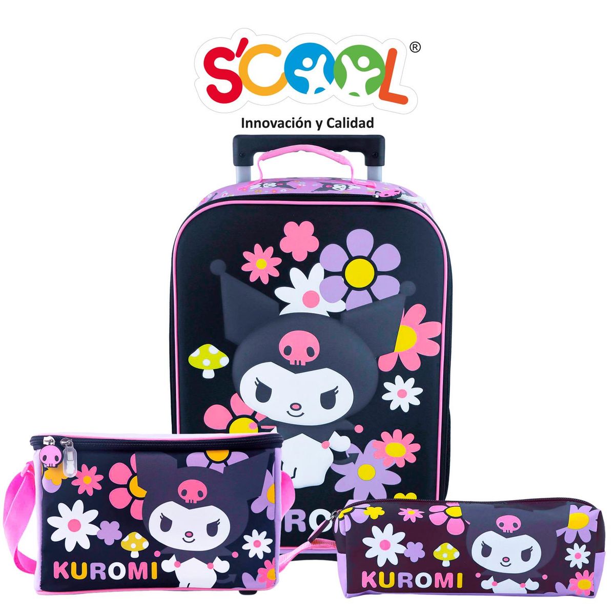 KUROMI - Set Mochila De Ruedas Lonchera Cartuchera 3d Kuromi