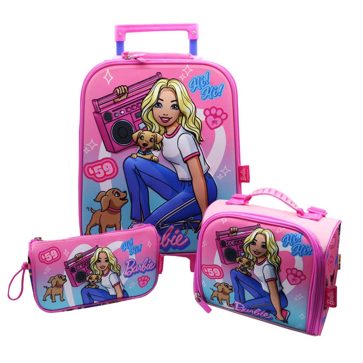 BARBIE - Set Mochila De Ruedas + Lonchera + Cartuchera Barbie