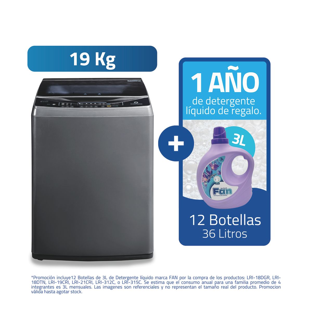 INDURAMA - Lavadora 19kg + Detergente
