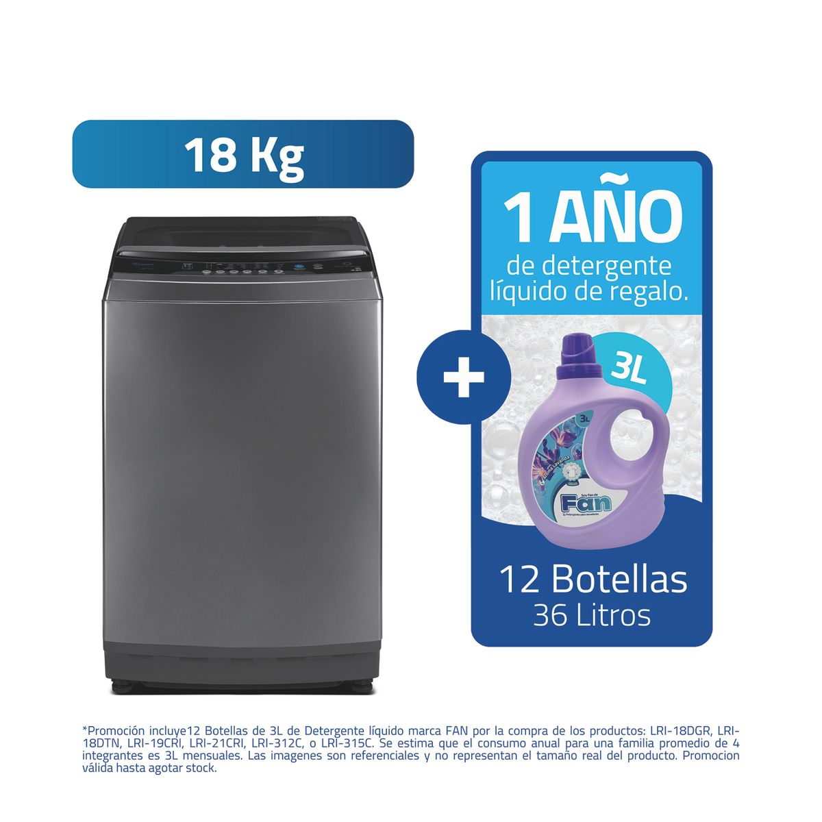 INDURAMA - Lavadora 18DTN + Detergente Indurama